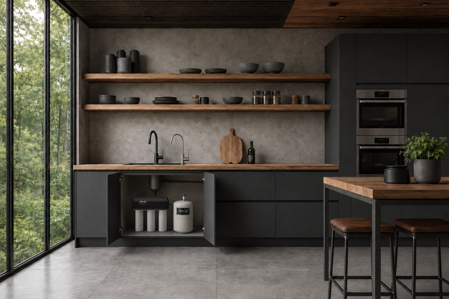 Modern kitchen with the RainSoft Ultrefiner II under the sink